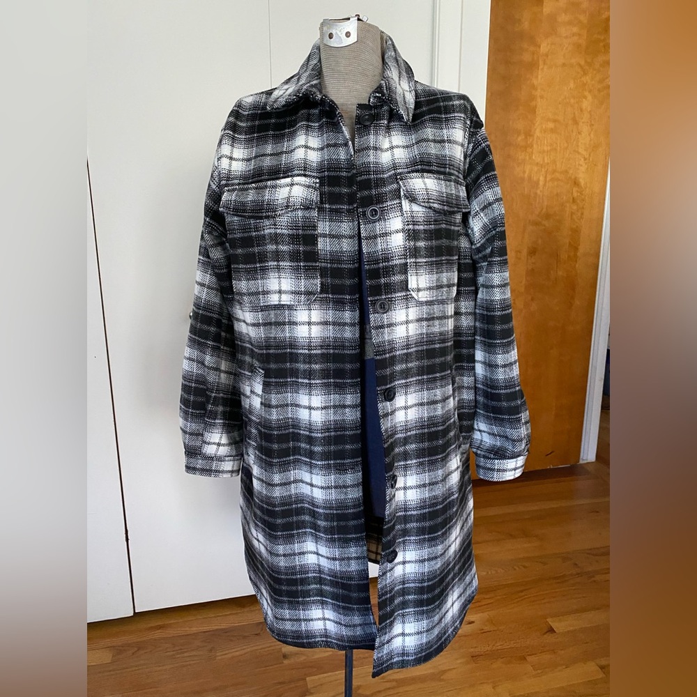 H&M long plaid shacket